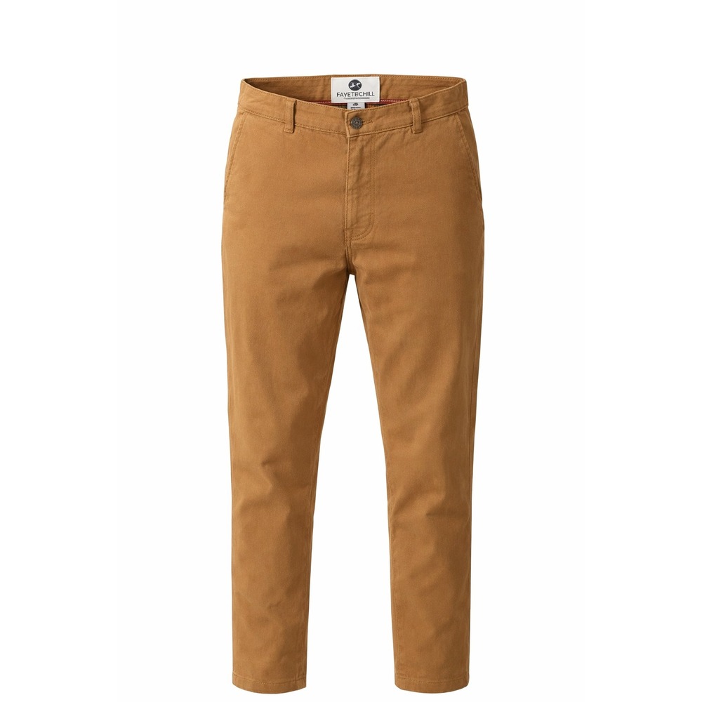 Fayettechill Men's Chino Dress Pants Jeans Dark Khaki Brown Size 34 Tapered Leg